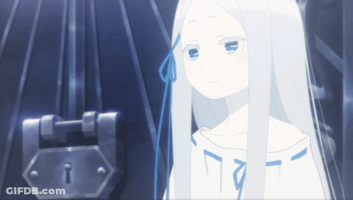 A Girl With Long White Hair Is Standing In Front Of A Lock GIF