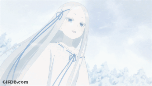 A Girl With Long White Hair Is Wearing A White Dress GIF