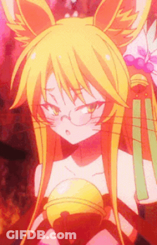 A Girl With Long Yellow Hair And Glasses Is Holding A Bell In Her Hands . GIF