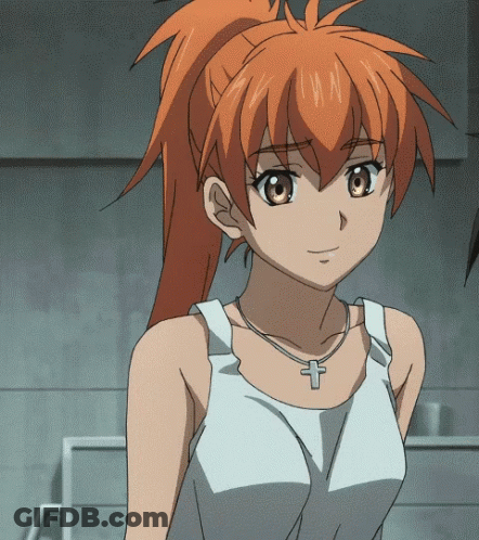 A Girl With Orange Hair And A Cross Necklace GIF