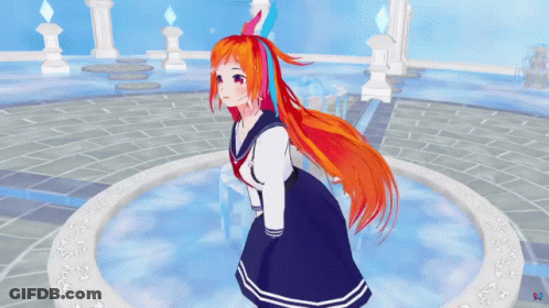 A Girl With Orange Hair Is Standing In A Circle Of Water GIF