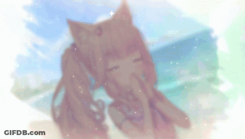 A Girl With Pigtails And A Cat Ears Is Covering Her Nose With Her Hand . GIF
