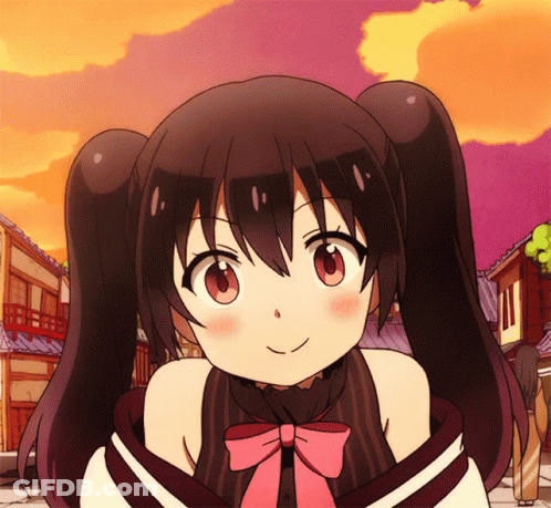 A Girl With Pigtails And A Pink Bow On Her Neck Smiles GIF