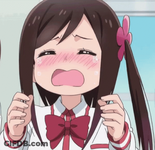 A Girl With Pigtails And A Pink Flower In Her Hair Crying GIF