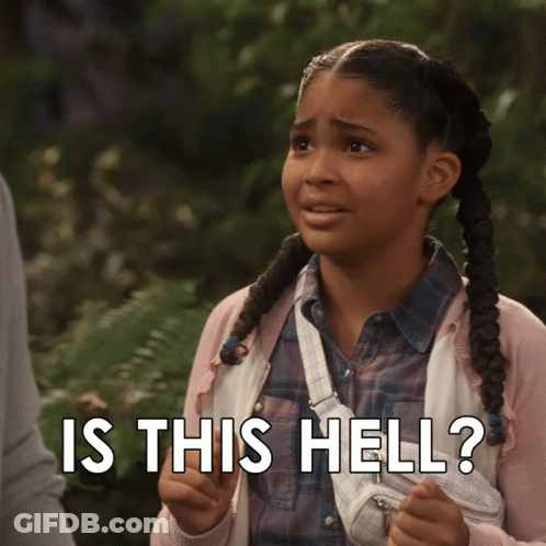 A Girl With Pigtails Says " Is This Hell " While Holding A Purse GIF