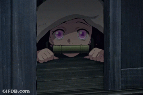 A Girl With Pink Eyes Is Looking Out Of A Window GIF