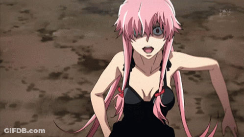 A Girl With Pink Hair And A Black Dress Is Standing In The Dirt With The Letters Tbs On The Bottom GIF