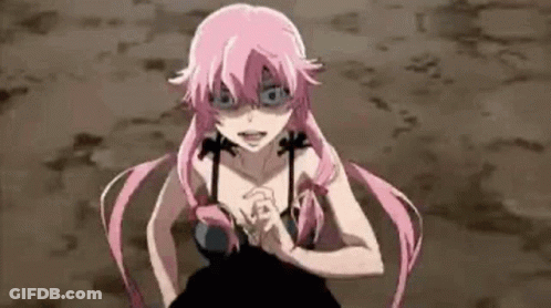 A Girl With Pink Hair And A Black Dress Is Standing Next To A Man In The Dirt . GIF