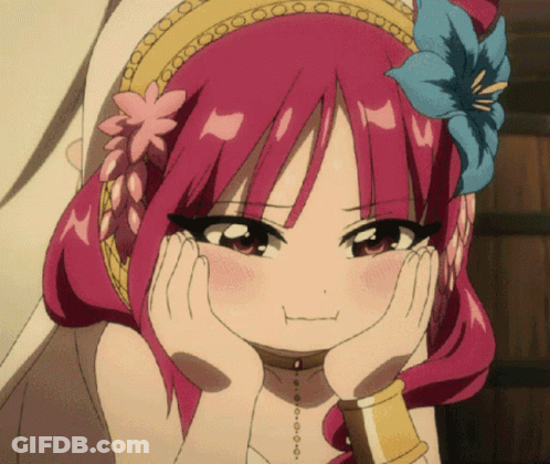 A Girl With Pink Hair And A Flower In Her Hair Is Making A Face GIF