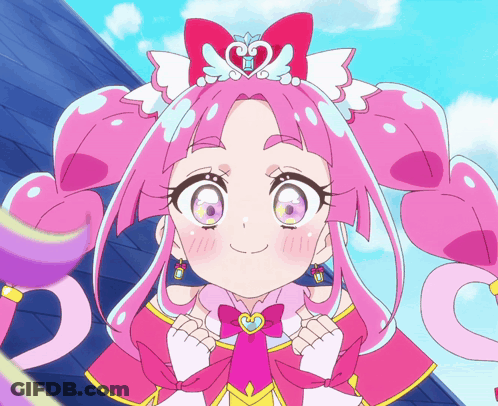 A Girl With Pink Hair And A Heart Shaped Crown GIF