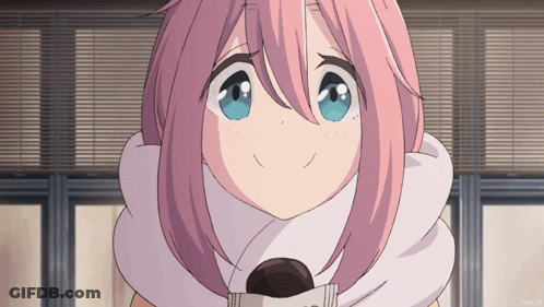 A Girl With Pink Hair And Blue Eyes Is Wearing A White Scarf GIF