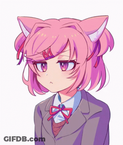 A Girl With Pink Hair And Cat Ears Is Wearing A Suit GIF