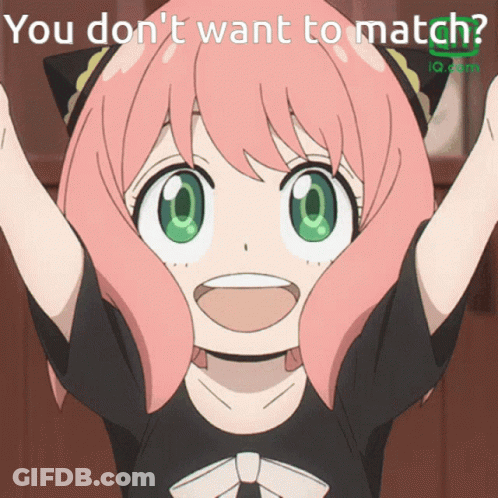 A Girl With Pink Hair And Green Eyes Has Her Hands In The Air With The Words " You Don 'T Want To Match " Above Her GIF