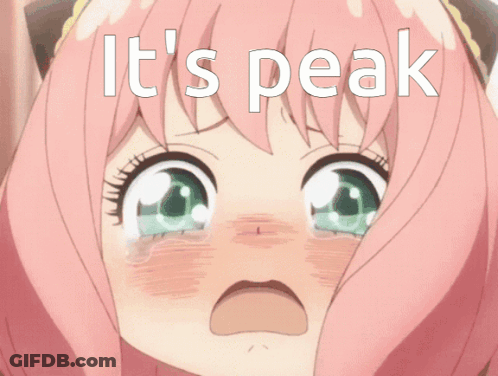 A Girl With Pink Hair And Green Eyes Is Crying And The Words It 'S Peak Are Above Her GIF