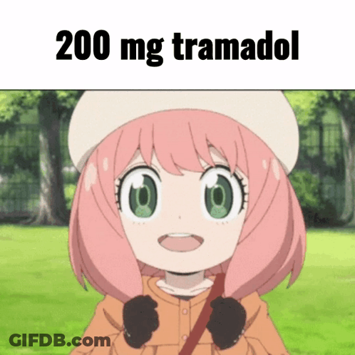A Girl With Pink Hair And Green Eyes Is Wearing A Hat And Smiling With The Words 200 Mg Tramadol Written Below Her GIF