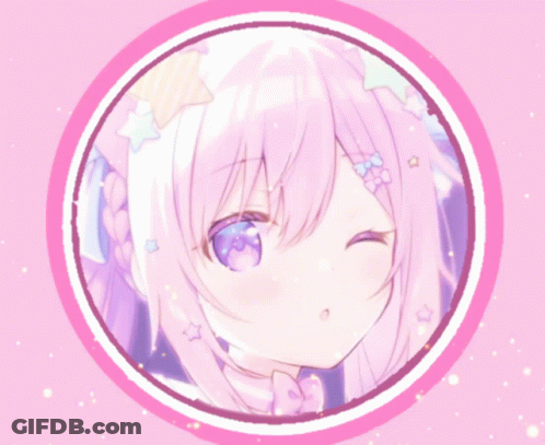 A Girl With Pink Hair And Purple Eyes Is In A Pink Circle On A Pink Background GIF