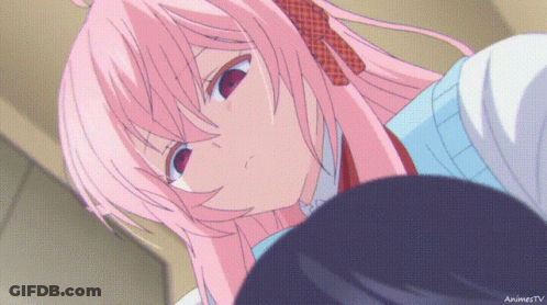 A Girl With Pink Hair And Red Eyes Is Shown In A Screenshot From Animestv GIF