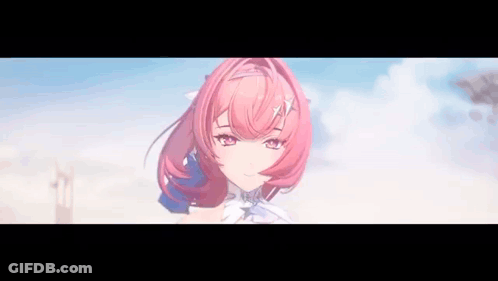 A Girl With Pink Hair And Red Eyes Is Standing In The Desert . GIF