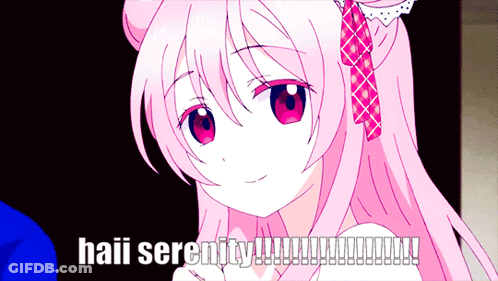 A Girl With Pink Hair And Red Eyes Says Haii Serenity ! GIF