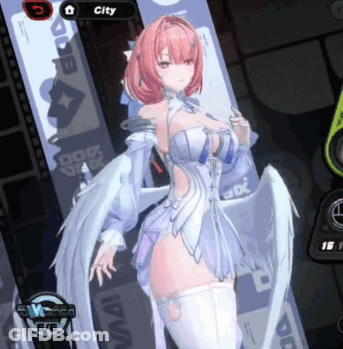 A Girl With Pink Hair And White Wings In A Video Game GIF