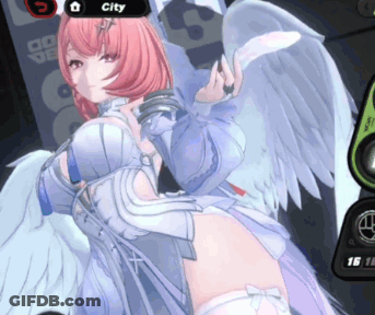 A Girl With Pink Hair And White Wings Is In A Video Game GIF