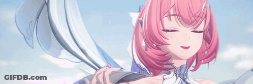 A Girl With Pink Hair And Wings Is Holding A Sword GIF