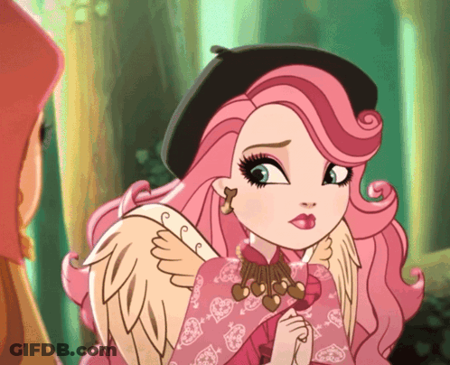 A Girl With Pink Hair And Wings Is Wearing A Beret GIF