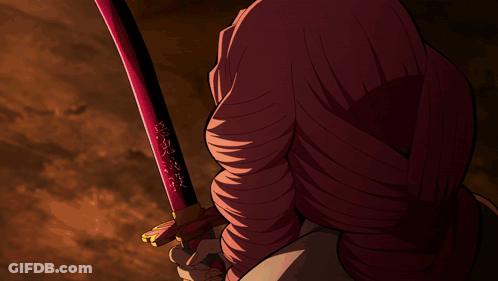 A Girl With Pink Hair And Yellow Eyes Looks To The Side GIF