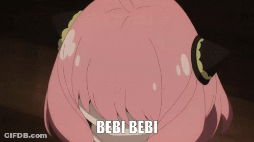 A Girl With Pink Hair Has A Star In Her Eyes And The Words " Bebi Bebi " Next To Her GIF