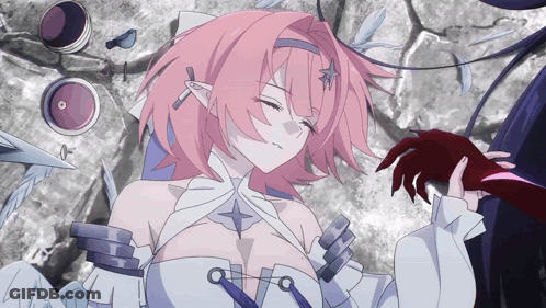 A Girl With Pink Hair Has A Star On Her Forehead GIF