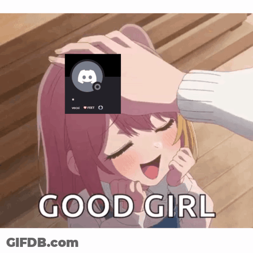 A Girl With Pink Hair Is Being Patted On The Forehead By A Person With A Discord Icon On It GIF
