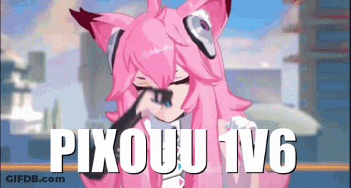 Girl With Pink Hair Brushing Teeth With Pixouj IV6 Text GIF