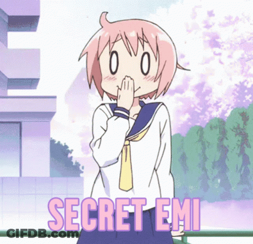 A Girl With Pink Hair Is Covering Her Mouth With Her Hand And The Words Secret Emi Are Visible GIF