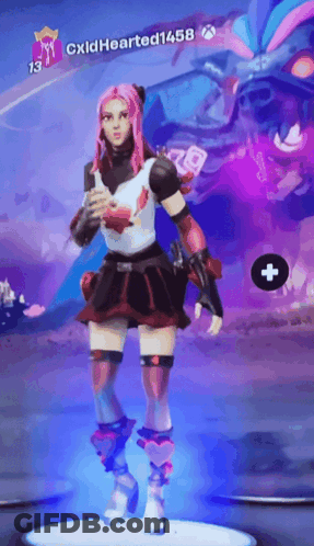 A Girl With Pink Hair Is Dancing In A Video Game With The Name Cxldhearted1458 On The Bottom GIF