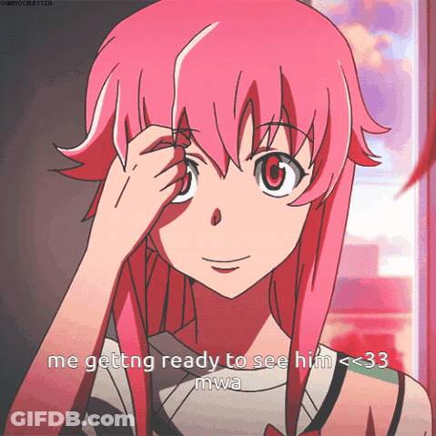 A Girl With Pink Hair Is Getting Ready To See Him < 33 GIF