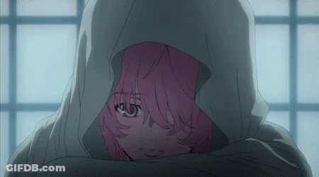 A Girl With Pink Hair Is Hiding Behind A Blanket . GIF