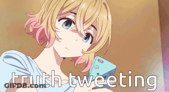 A Girl With Pink Hair Is Holding A Cell Phone With The Words Truth Tweeting Above Her GIF