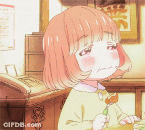 A Girl With Pink Hair Is Holding A Fork GIF