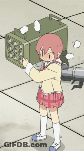 A Girl With Pink Hair Is Holding A Green Box With A Handle GIF