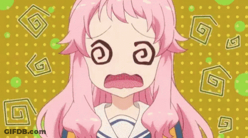 A Girl With Pink Hair Is Making A Funny Face With Her Eyes Closed . GIF