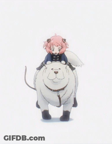 A Girl With Pink Hair Is Riding A White Dog GIF