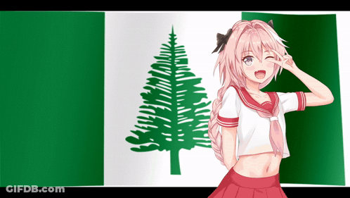 A Girl With Pink Hair Is Saluting In Front Of A Flag GIF