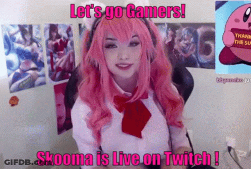 A Girl With Pink Hair Is Sitting In A Chair With A Microphone And Says Let 'S Go Gamers . GIF