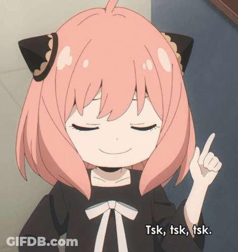 A Girl With Pink Hair Is Smiling And Pointing Up With Tsk Tsk Tsk GIF