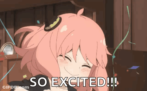 A Girl With Pink Hair Is Smiling And Says So Excited !! GIF