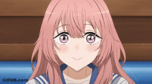 A Girl With Pink Hair Is Smiling And Wearing A Sailor Uniform GIF