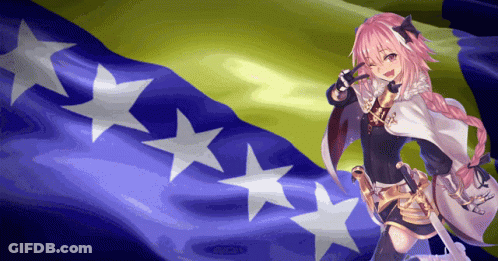 A Girl With Pink Hair Is Standing In Front Of A Flag With White Stars GIF