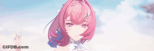 A Girl With Pink Hair Is Standing In The Sky With Her Eyes Closed GIF