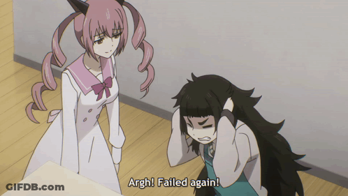 A Girl With Pink Hair Is Standing Next To A Girl With Black Hair And Says " Argh Failed Again " GIF