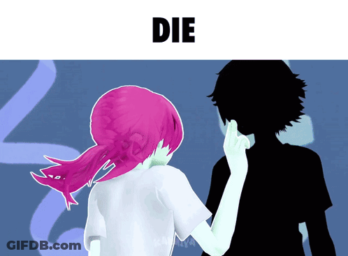 A Girl With Pink Hair Is Standing Next To A Silhouette GIF